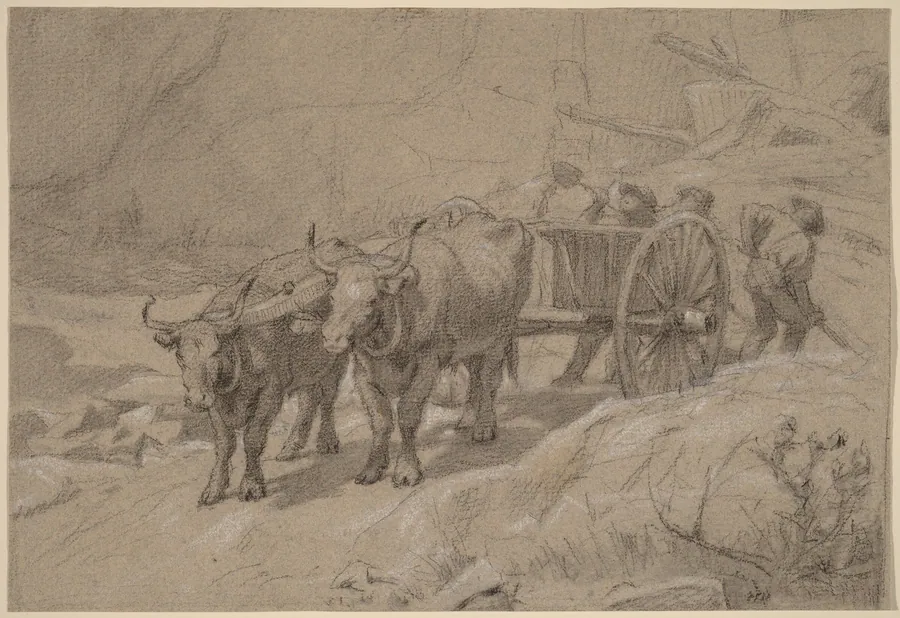 Oxen and Dump Cart by Edwin Forbes