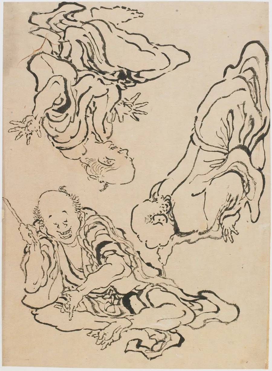 Three men gesticulating by Katsushika Hokusai 葛飾北斎 (1760-1849)