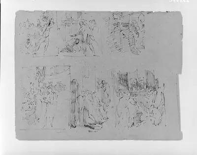 Six Figural Compositions, Some Possibly of Life of Christ (E.G.: Scourage at Pillar, Upper Left) (from Sketchbook)