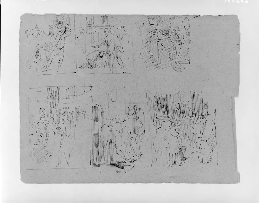 Six Figural Compositions, Some Possibly of Life of Christ (E.G.: Scourage at Pillar, Upper Left) (from Sketchbook) by Thomas Sully