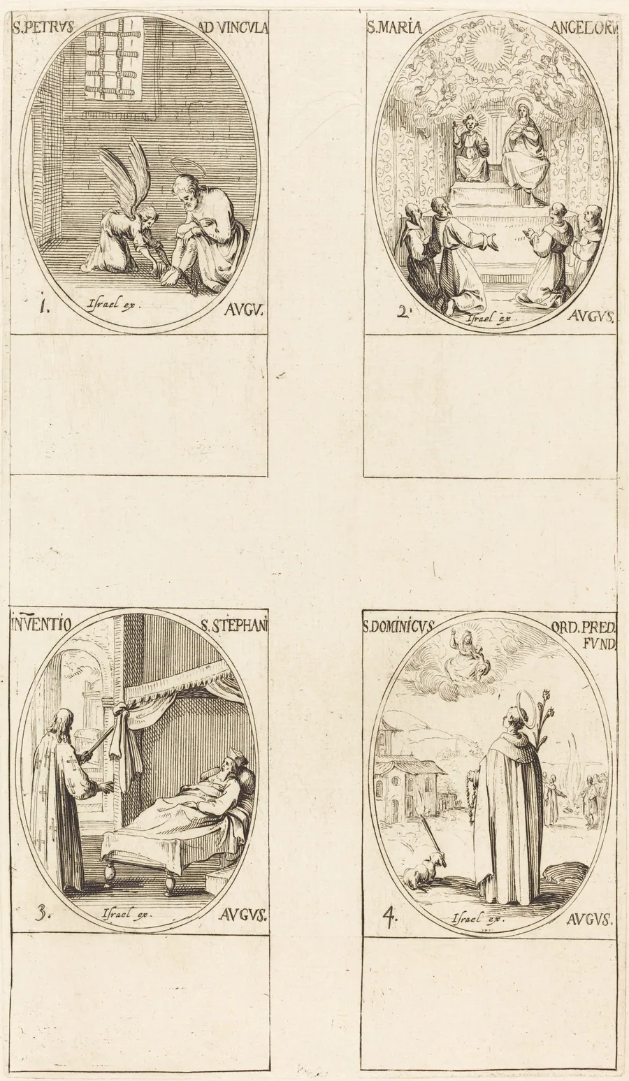 St. Peter,  Apostle; St. Mary of Angels; Discovery of the Body of St. Stephen; St. Dominicus by Jacques Callot