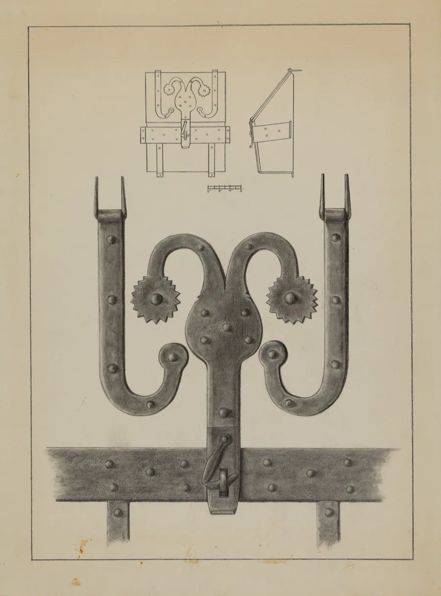 Hinges and Hasp on a Conestoga Wagon Tool Box by American 20th Century