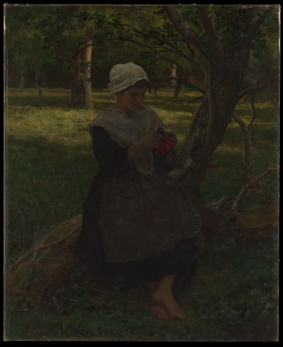 A Peasant Girl Knitting by Jules Breton