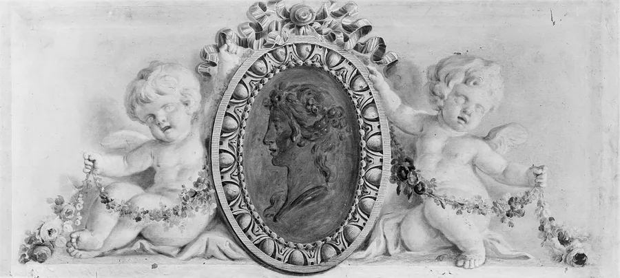 Profile portrait of a woman in a medallion supported by putti by French Painter