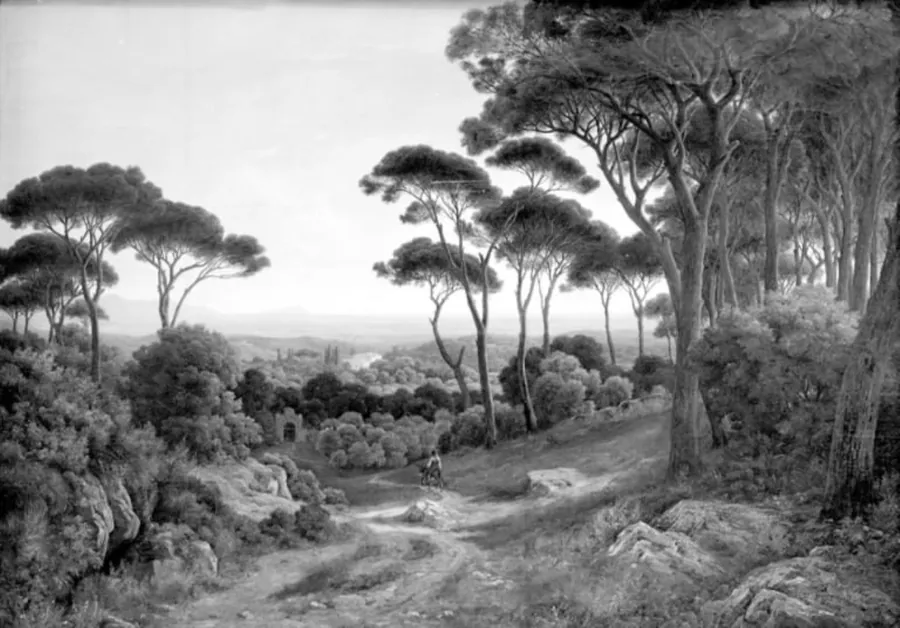 Udsigt fra Villa Barberini i Albano ved Campagnen til Monte Felice by A.W. Boesen
