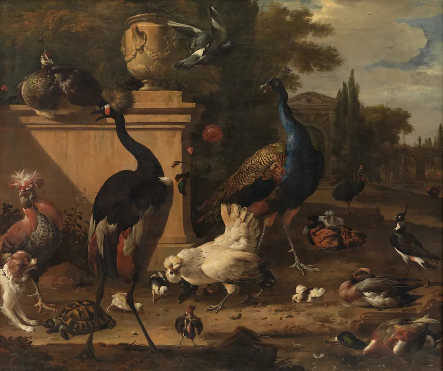 Hønsegården ved et herresæde by Melchior d' Hondecoeter