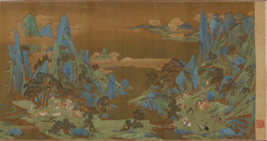 Travelers on the road to Shu by Formerly attributed to Qiu Ying 仇英 (ca. 1494-1552)