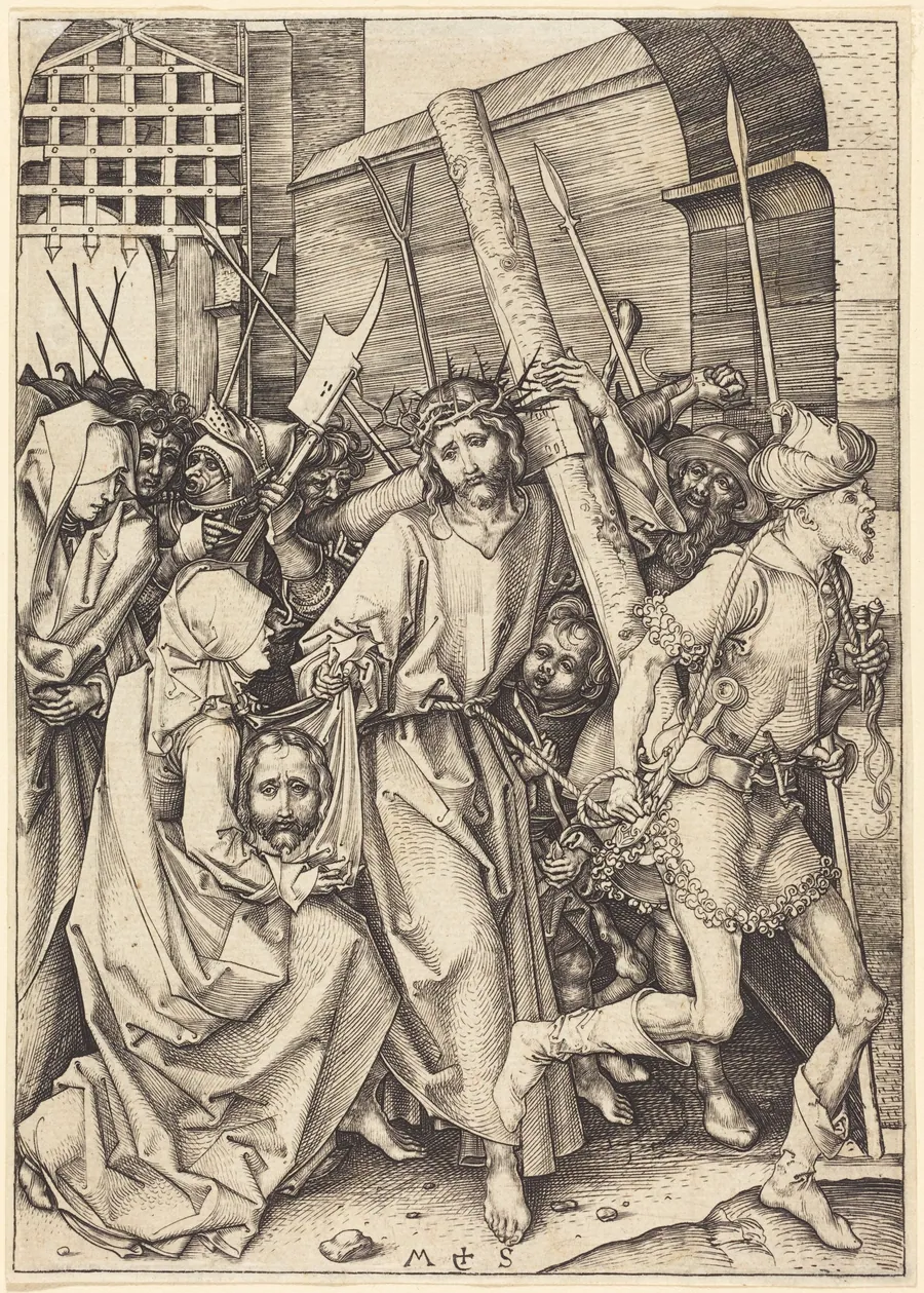 The Bearing of the Cross with Saint Veronica by Martin Schongauer