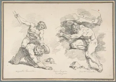 Hercules and Cacus, after Annibale Carracci, and the Destruction of Enceladus, after Agostino Carracci