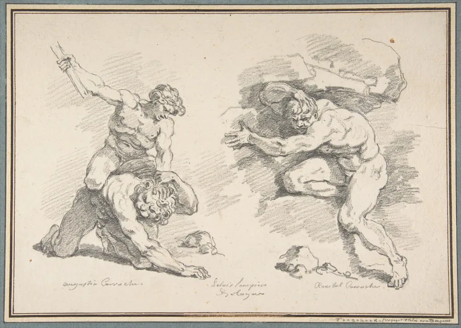 Hercules and Cacus, after Annibale Carracci, and the Destruction of Enceladus, after Agostino Carracci by Jean Honoré Fragonard