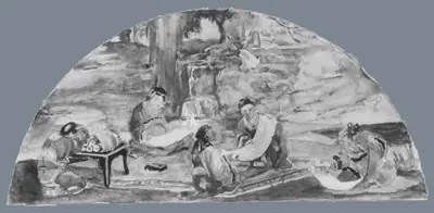 The Recording of Precedents: Confucius and His Pupils Collate and Transcribe Documents in Their Favorite Grove; Color Study for Mural, Supreme Court Room, Minnesota State Capitol, Saint Paul
