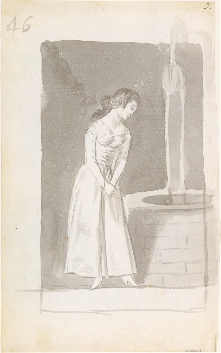 A young woman looking into a well; folio 46 (verso) from the Madrid Album B by Goya (Francisco de Goya y Lucientes)
