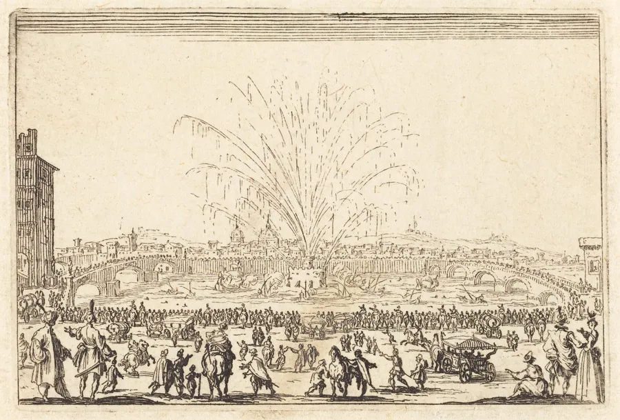 Fireworks on the Arno, Florence by Jacques Callot