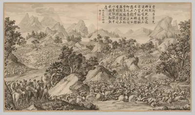 Battle at Heshi Kuluke: from Battle Scenes of the Quelling of Rebellions in the Western Regions, with Imperial Poems