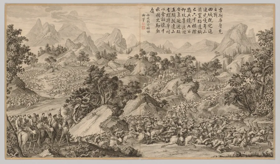 Battle at Heshi Kuluke: from Battle Scenes of the Quelling of Rebellions in the Western Regions, with Imperial Poems by Jean Damascene Sallusti