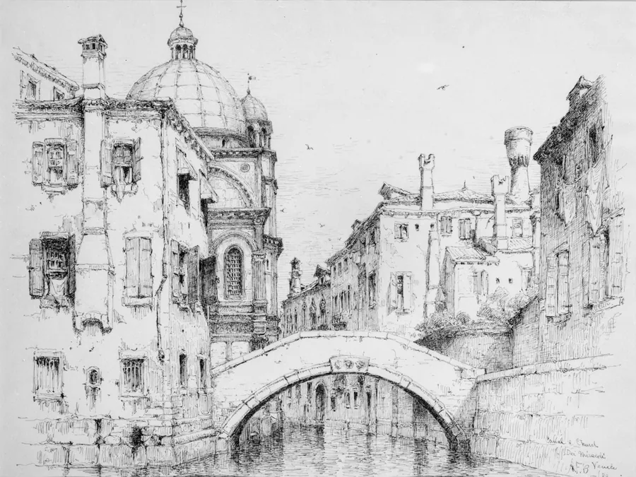 Canal and Church of Santa Maria dei Miracoli, Venice by Andrew Fisher Bunner