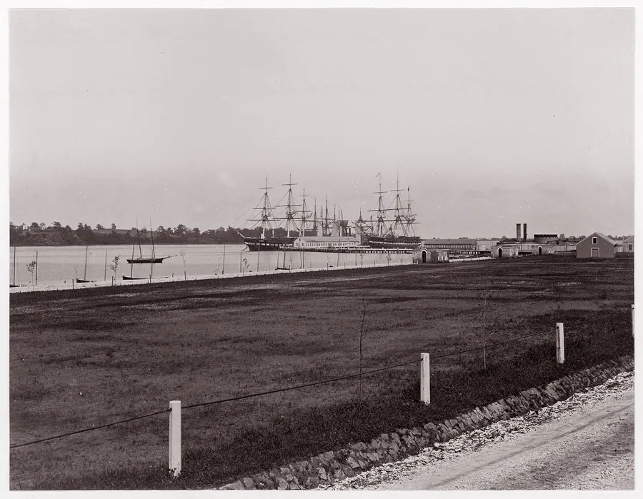 Frigates "Santee" and "Constitution" off Naval Academy, Annapolis by Mathew B. Brady