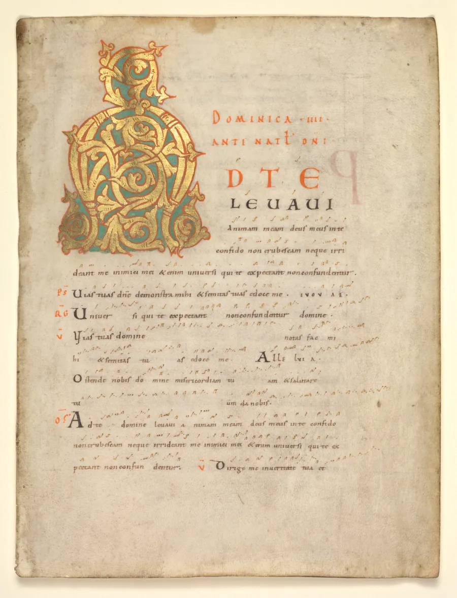 Single Leaf Excised from a Gradual and Sacramentary:  Initial A[d te lavavi]