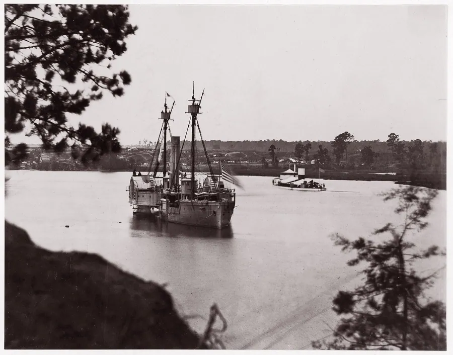 U.S. Monitor "Saugus" and Gunboat "Mendota", Appomattox River by Mathew B. Brady