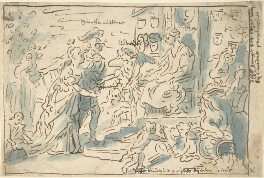 Compositional Sketch for The Request for Admission into the Union, a Painting in the Town Hall of 's-Hertogenbosch. The Province of Brabant requests the same status as the seven provinces of the Dutch Republic by Anonymous, Flemish, 17th century