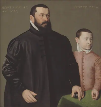 Portræt af nürnberger guldsmeden Hans Lencker (1523-1585) og hans 9-årige søn Elisius den yngre