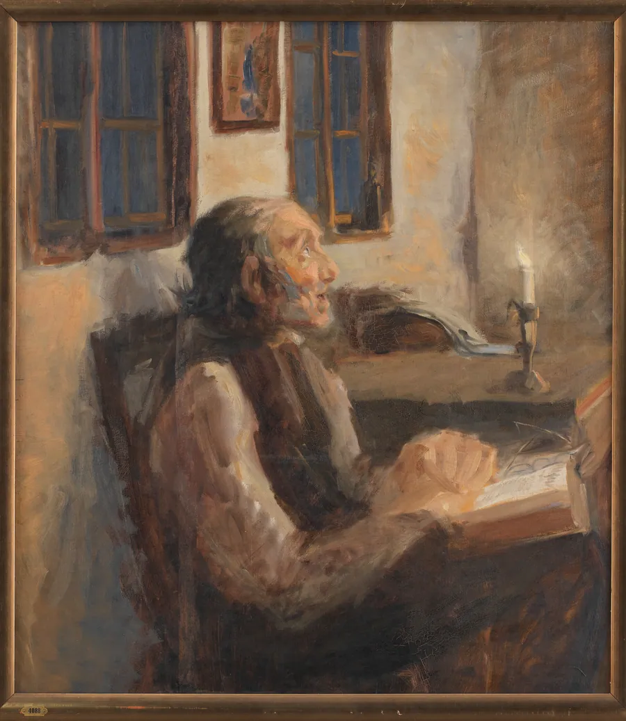 Den gamle mand ved spedelyset by H.A. Brendekilde