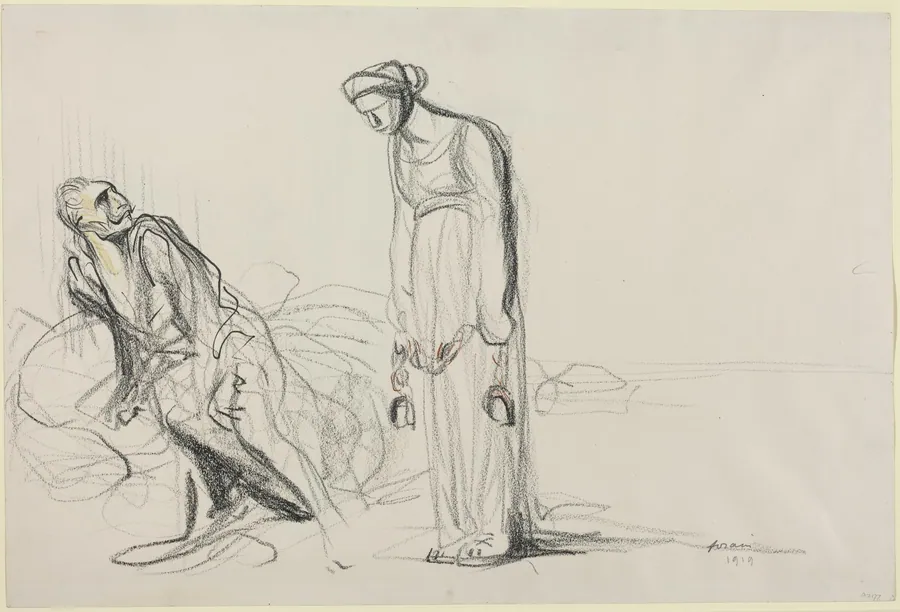 a) Fetters (recto); b) Sketch for Fetters (verso) by Jean-Louis Forain