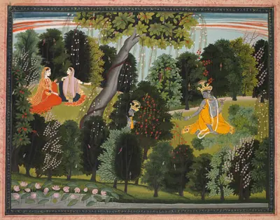 Sakhi persuades Radha to meet Krishna, from a Gita Govinda (Song of the Cowherd) of Jayadeva