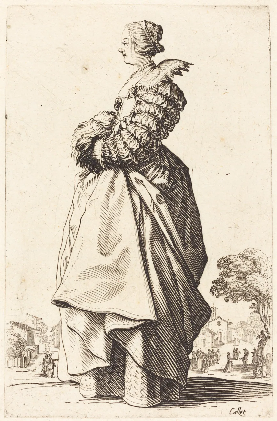 Noble Woman in Profile with her Hands in a Muff by Jacques Callot