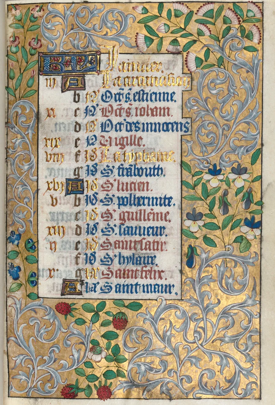 Book of Hours (Use of Rouen): fol. 1r, Calendar Page for January by Master of the Geneva Latini