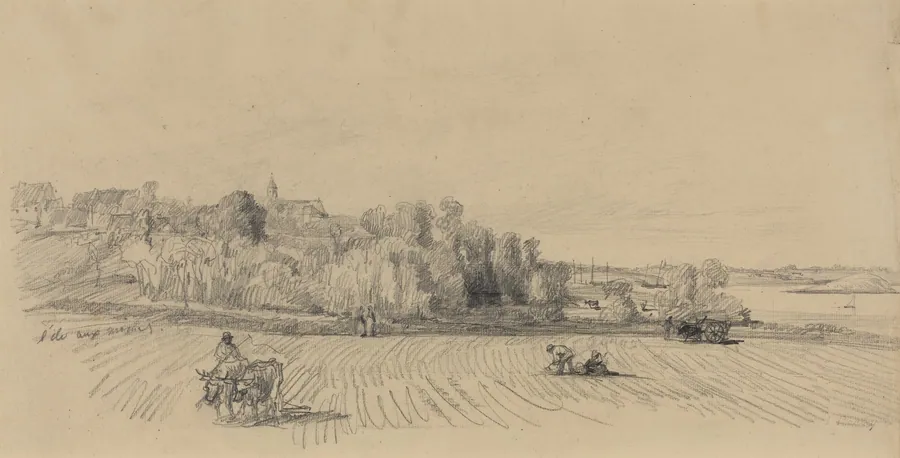 L'Ile aux Moines with Workers in a Field by Eugène Boudin
