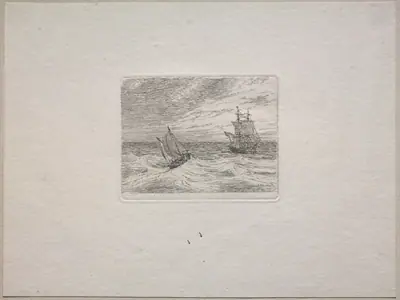 Rough Seas with a Two-master and Sailboat