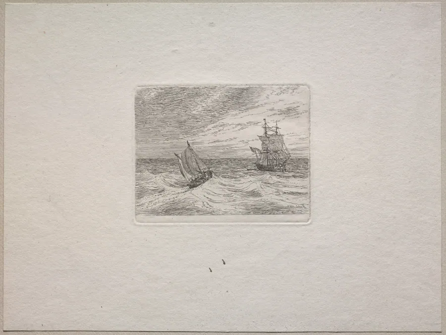Rough Seas with a Two-master and Sailboat by Johann Christian Clausen Dahl