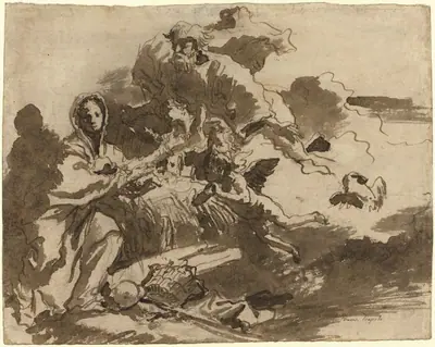 God the Father and Angels Adoring the Madonna and Child [recto]