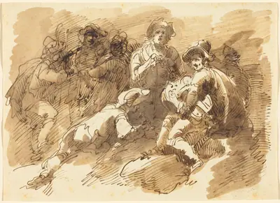 A Convivial Gathering with a Man Playing a Hurdy-Gurdy