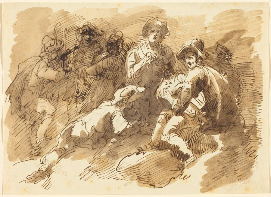 A Convivial Gathering with a Man Playing a Hurdy-Gurdy by Giuseppe Bernardino Bison