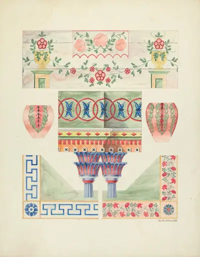 Details of Painted Decorations on Reredos and Walls