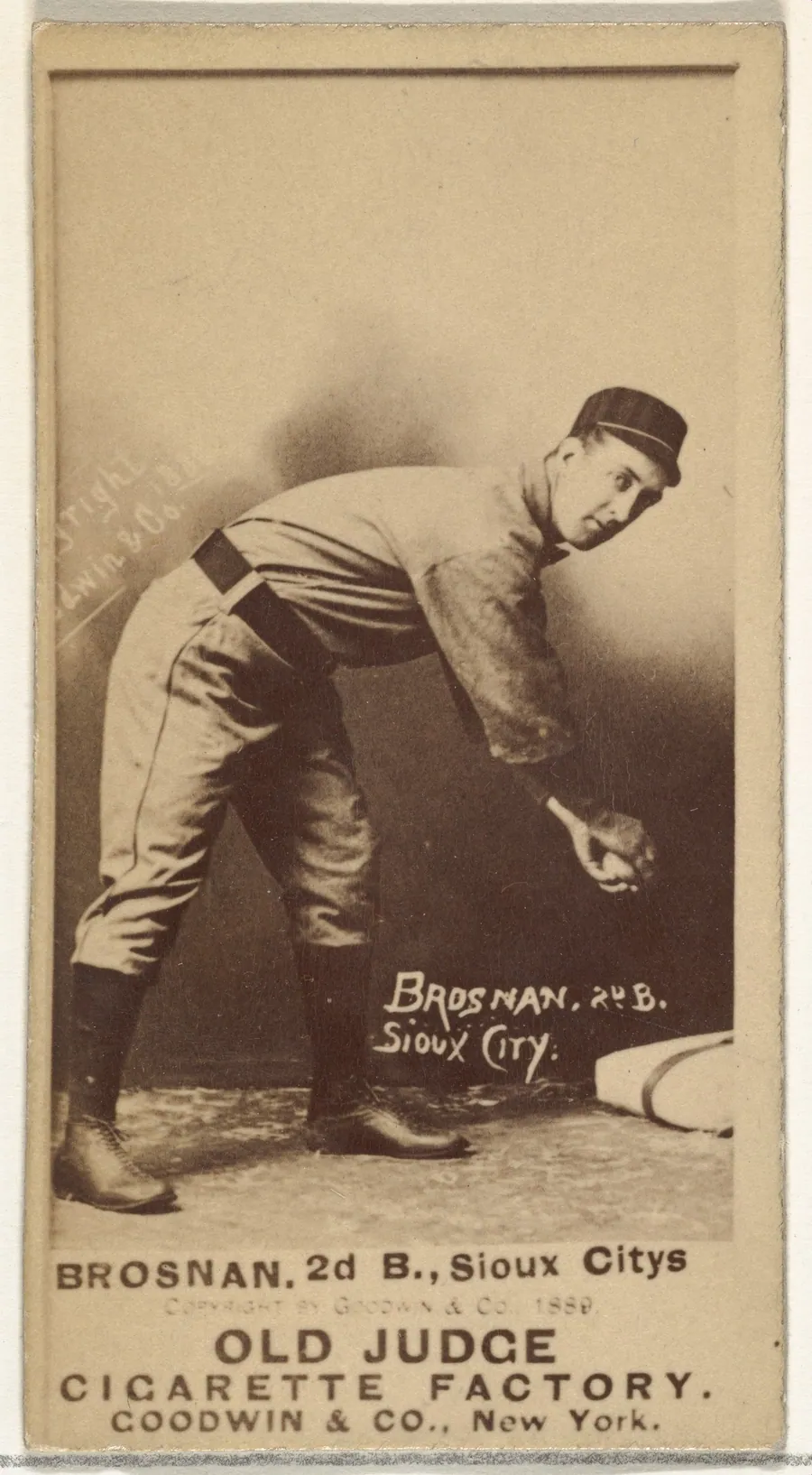 Timothy J. Brosnan, 2nd Base, Sioux City Corn Huskers, from the Old Judge series (N172) for Old Judge Cigarettes by Goodwin & Company