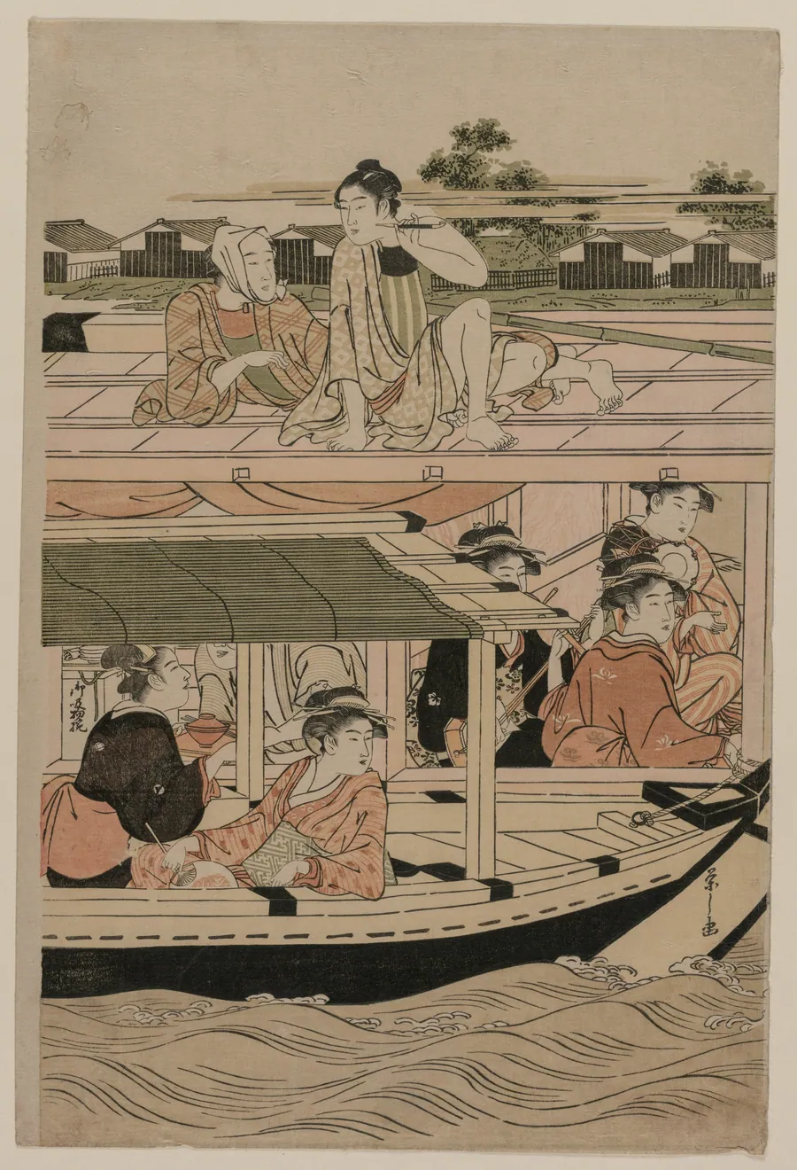 Print from Pleasure Boats on the Sumida River beneath Shin-Ōhashi Bridge by Chōbunsai Eishi
