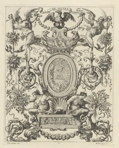 Ornamental Panel Surmounted by an Eagle and the Motto NATOS ET NOSTRA TUEMUR