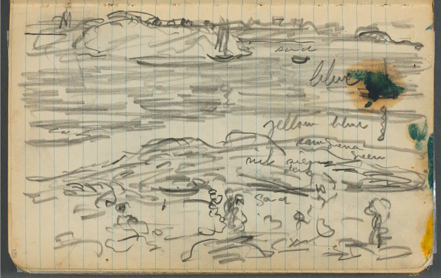 Sketchbook, page 133: Marine View with color notations by Maurice Prendergast
