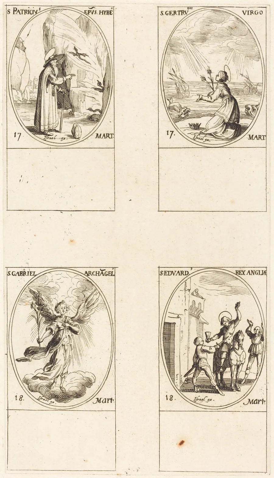 St. Patrick; St. Gertrude; St. Gabriel, Archangel; St. Edward by Jacques Callot