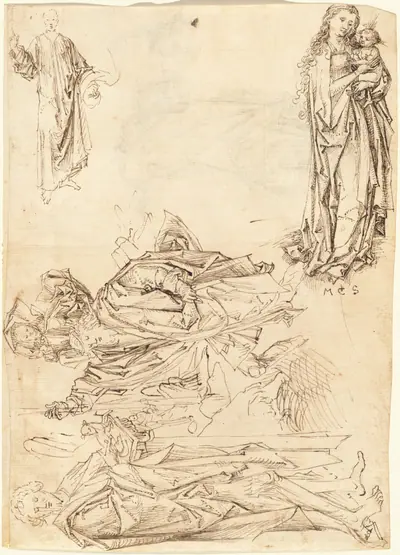 Saint Christopher, Saint John the Baptist, the Virgin and Child, and Christ Blessing (recto)
