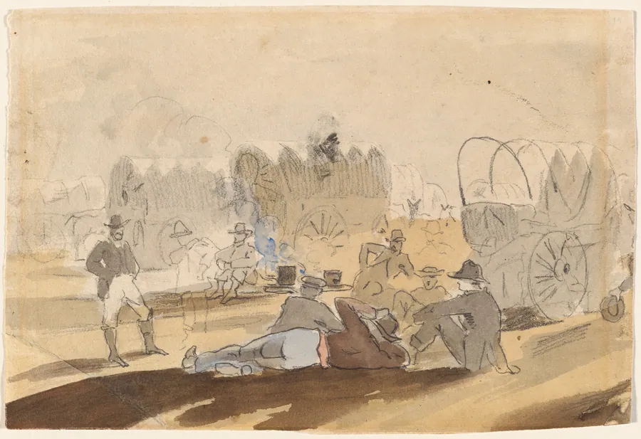 Caravan with Covered Wagons Resting [recto] by Winslow Homer