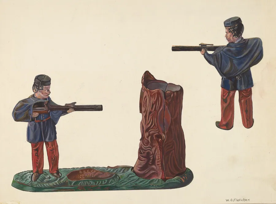 Civil War Soldier & Tree Trunk Bank by William O. Fletcher