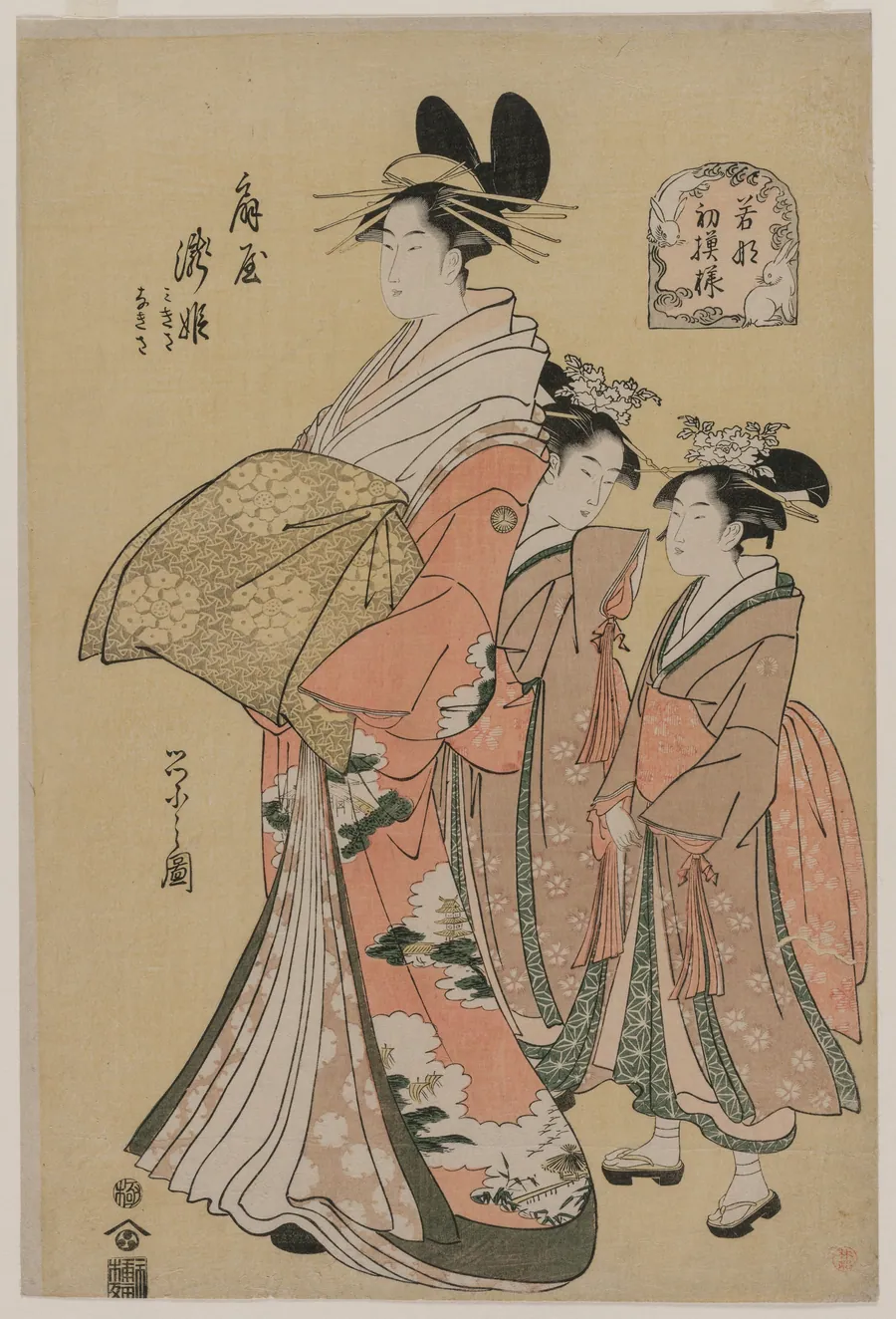 The Courtesan Takihime and Attendants (from the series New Patterns of Young Greens) by Chōbunsai Eishi