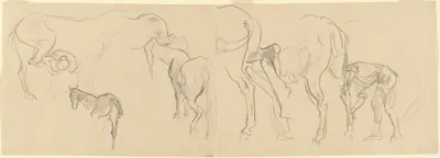 Studies for "Shoeing Calvary Horses at the Front" [recto]