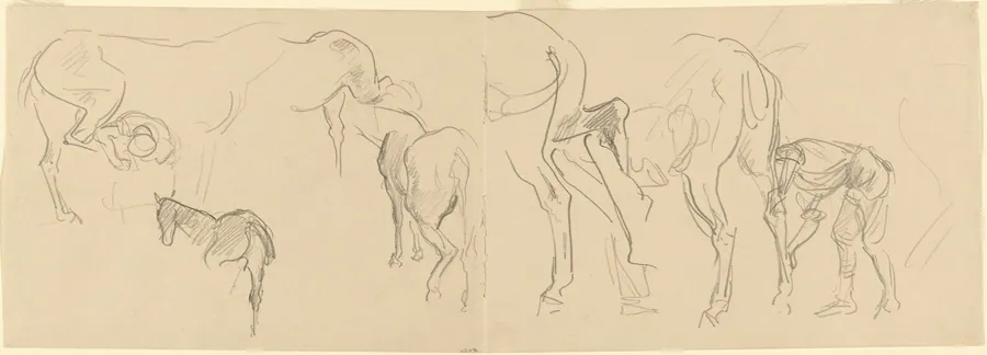 Studies for "Shoeing Calvary Horses at the Front" [recto] by John Singer Sargent
