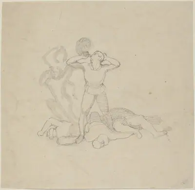 Figure Standing over Corpses, Blowing a Horn