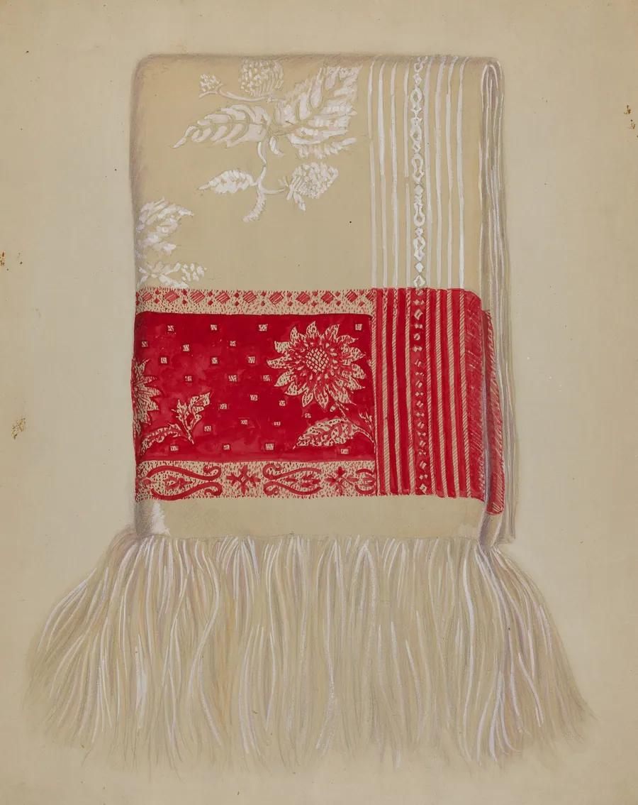 Linen - Red Border with Sunflower by Eva Wilson